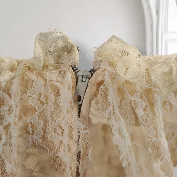 Vintage 70s Lace Puff Sleeve Midi Dress Size 4 Boho Wedding Cocktail - Picture 8 of 14